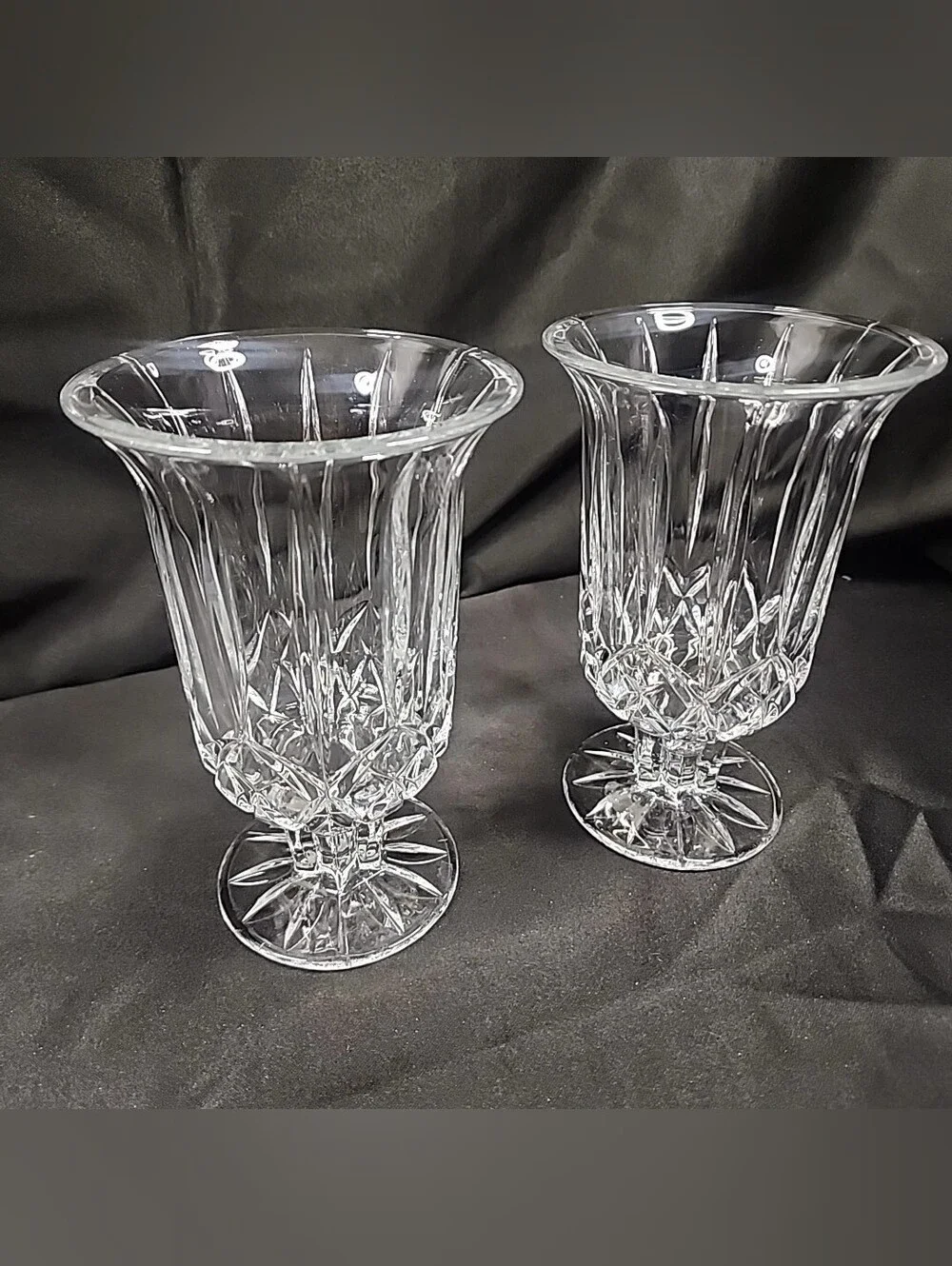 Pair Vintage DePlomb Crystal Hurricane Candle Holders.